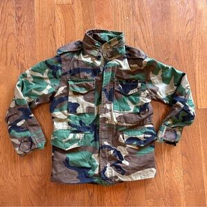 VTG Almuheb US Army Woodland Camo Field Jacket Coat Cold Weather Youth Large